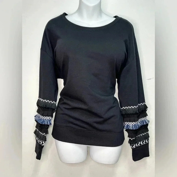 Style & Co Fringe Banded Sweatshirt Deep Black - Picture 2 of 5